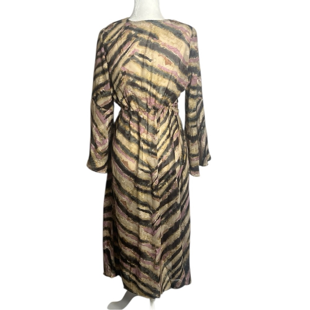 NKN Nekane Camel Mauve Black Animal Print Faux Wrap Midi Dress Small Reg. $197 - Picture 3 of 15